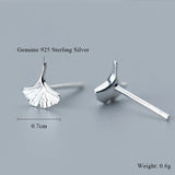 Ginkgo Leaf Stud Earrings 925 Sterling Silver Bridal Jewelry