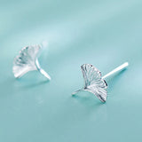 Ginkgo Leaf Stud Earrings 925 Sterling Silver Bridal Jewelry