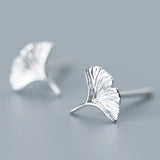Ginkgo Leaf Stud Earrings 925 Sterling Silver Bridal Jewelry