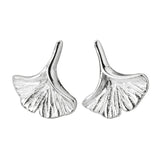 Ginkgo Leaf Stud Earrings 925 Sterling Silver Bridal Jewelry