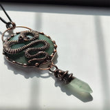 Green & Indian Jade Crystal Necklace with Vintage Snake Charm