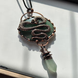 Green & Indian Jade Crystal Necklace with Vintage Snake Charm