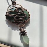 Green & Indian Jade Crystal Necklace with Vintage Snake Charm