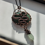 Green & Indian Jade Crystal Necklace with Vintage Snake Charm