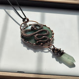 Green & Indian Jade Crystal Necklace with Vintage Snake Charm