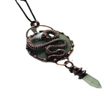 Green & Indian Jade Crystal Necklace with Vintage Snake Charm