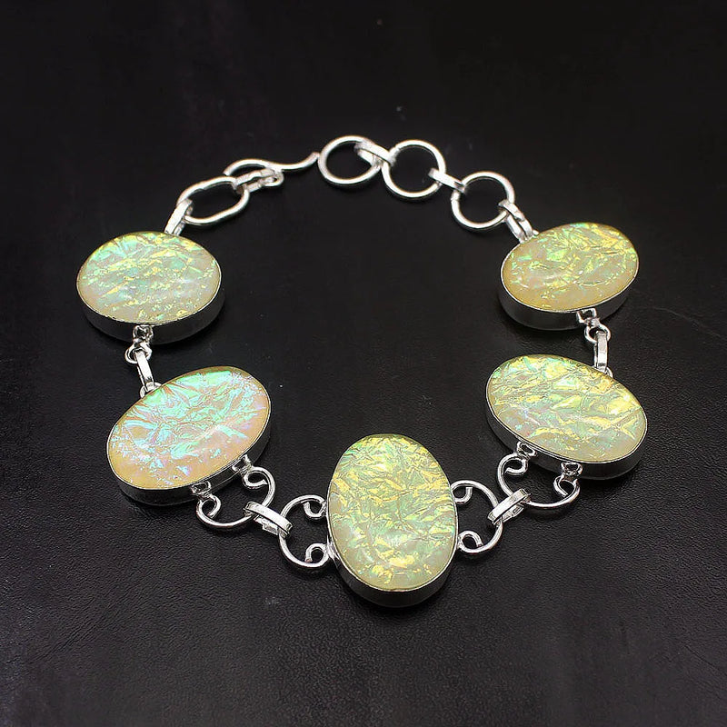 Dichroic Glass Chain Links Bracelet 8.5 Inch