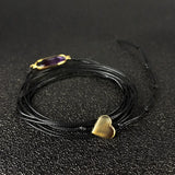 Ethnic Rope Wrap Bracelet Natural Stones Amethyst Peach heart button Boho