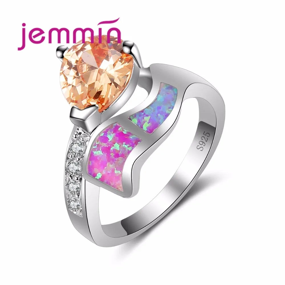 Colorful Irregular Pattern Ring 925 Sterling Silver Jewelry Women Gift