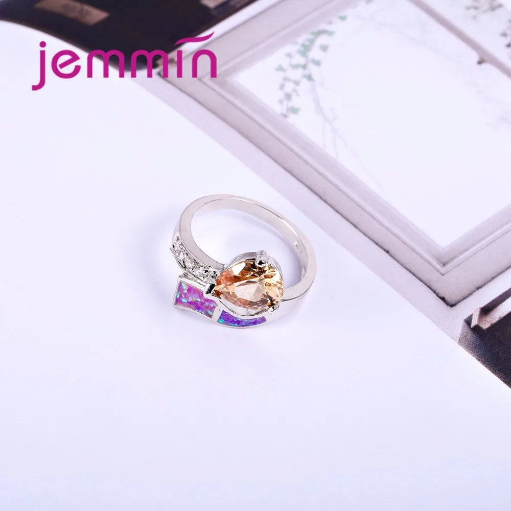 Colorful Irregular Pattern Ring 925 Sterling Silver Jewelry Women Gift