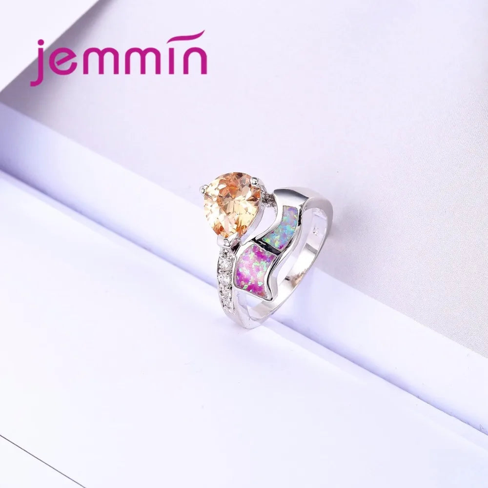 Colorful Irregular Pattern Ring 925 Sterling Silver Jewelry Women Gift