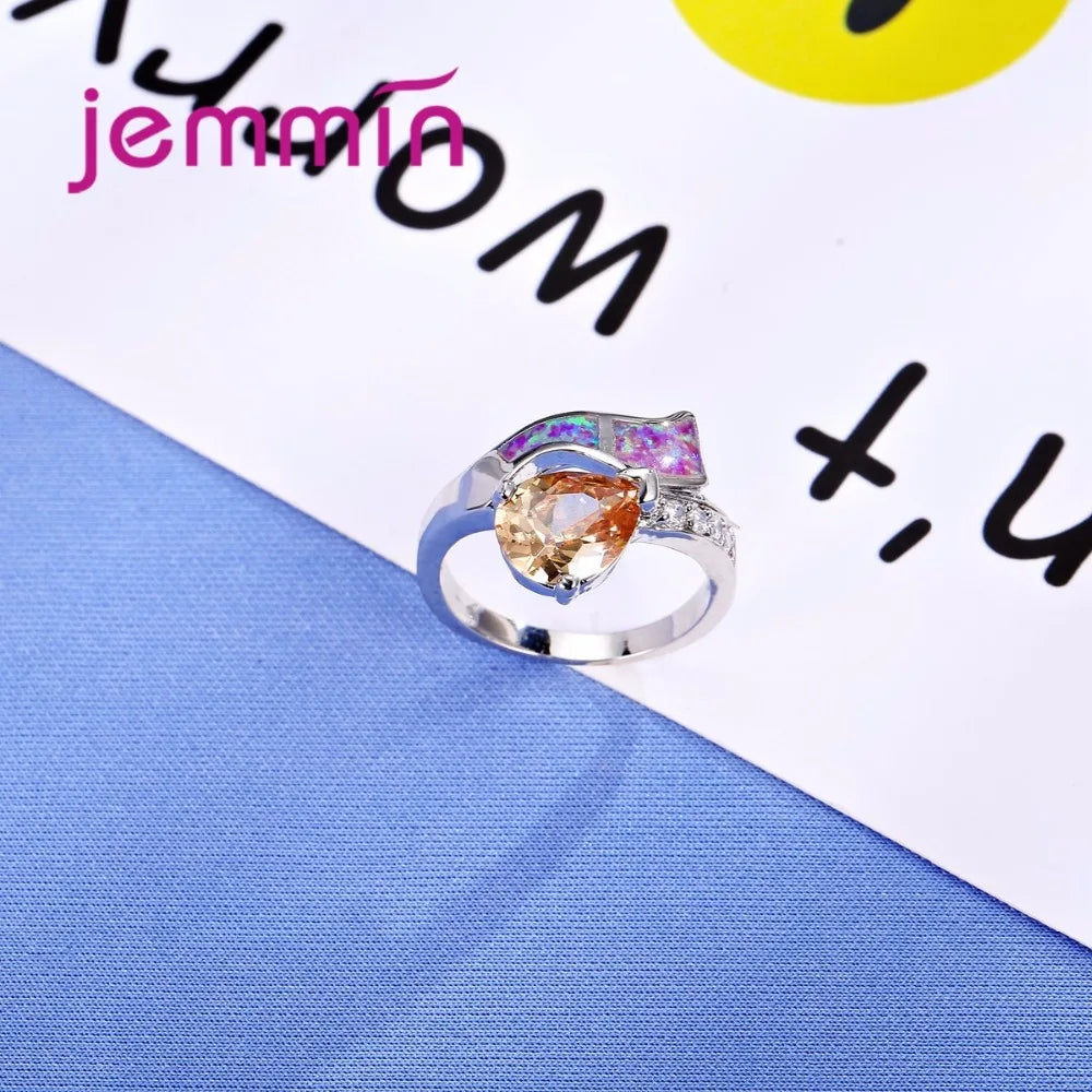 Colorful Irregular Pattern Ring 925 Sterling Silver Jewelry Women Gift