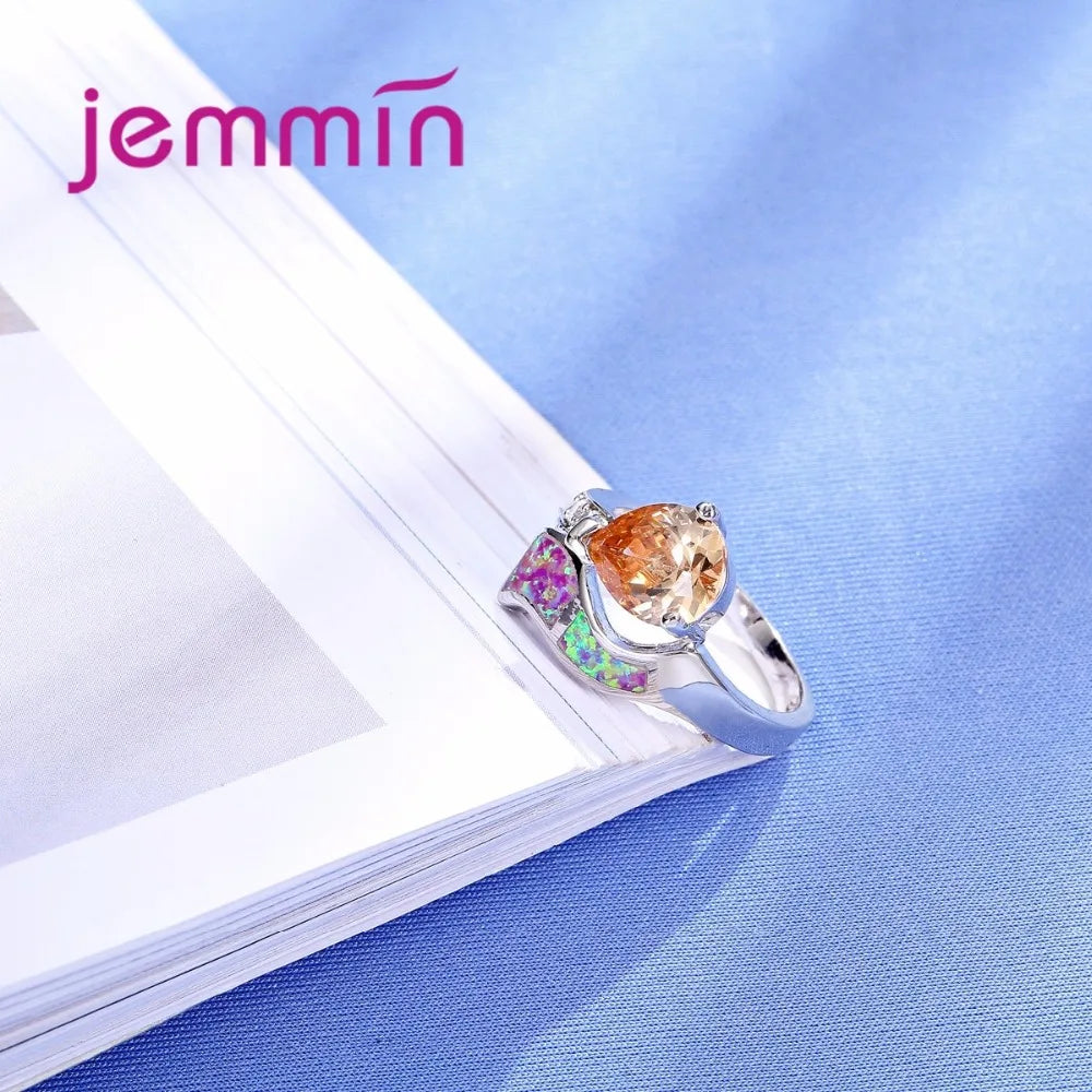 Colorful Irregular Pattern Ring 925 Sterling Silver Jewelry Women Gift