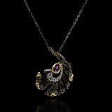 Purple Zircon Pendant Feather Necklace for Party Sweater Chain