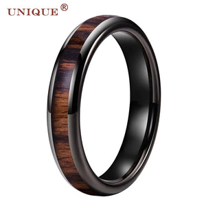 4mm 6mm 8mm Dark Wood Inlay Tungsten Carbide Wedding Ring