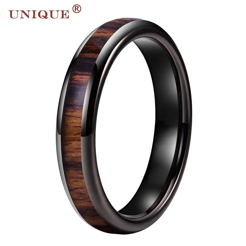 4mm 6mm 8mm Dark Wood Inlay Tungsten Carbide Wedding Ring