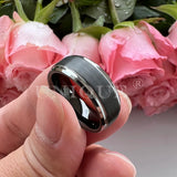 Tungsten Rings 6/8mm Plated Brushed Finish Beveled Edges Vintage Jewelry
