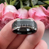 Tungsten Rings 6/8mm Plated Brushed Finish Beveled Edges Vintage Jewelry