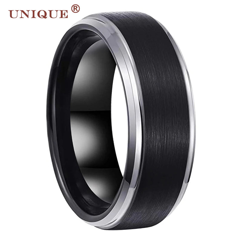 Tungsten Rings 6/8mm Plated Brushed Finish Beveled Edges Vintage Jewelry