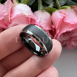 Tungsten Rings 6/8mm Plated Brushed Finish Beveled Edges Vintage Jewelry