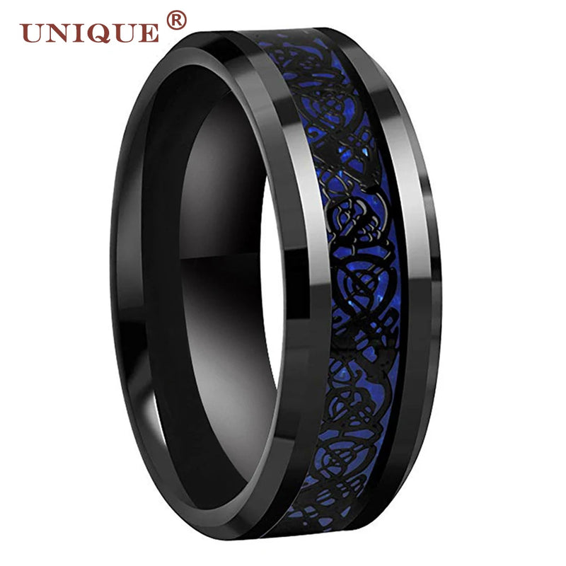 8mm Men Party Ring with Drogon Inlay & High Customization
