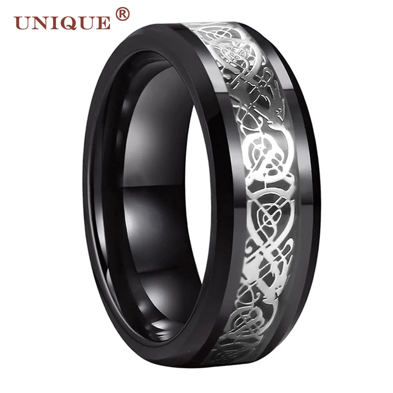 8mm Tungsten Drogon Ring for Men Wedding Band Custom Logo Comfort Fit