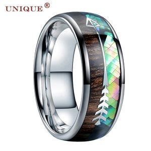 Abalone Shell Meteorite Arrow Tungsten Ring for Men Women