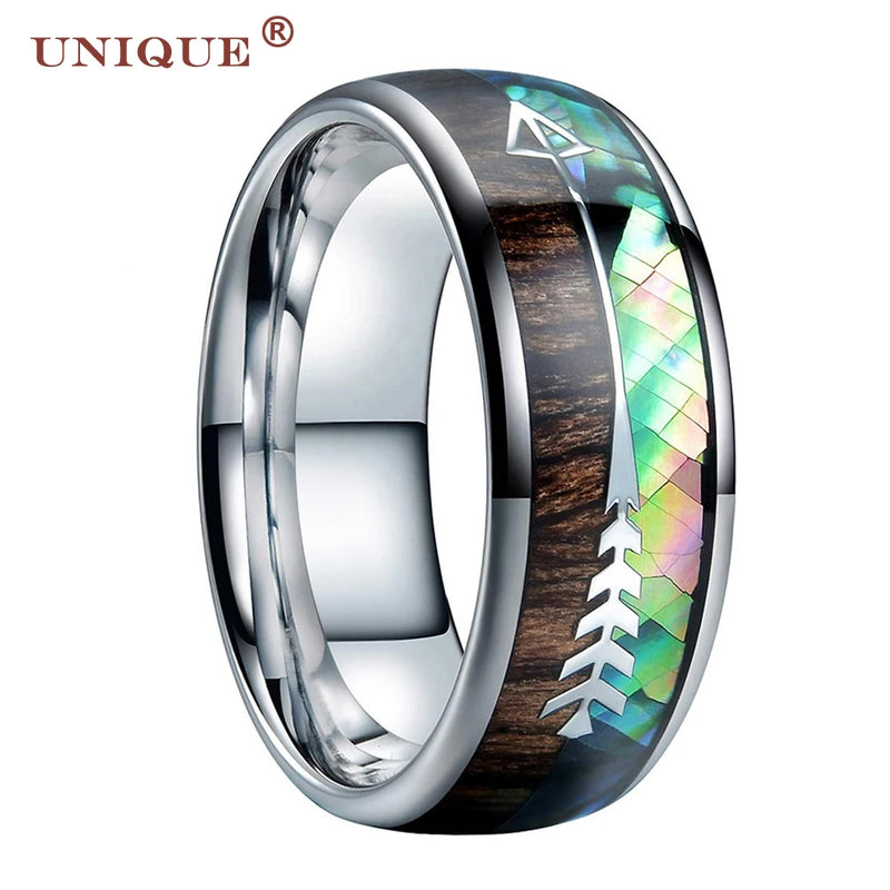 Abalone Shell Meteorite Arrow Tungsten Ring for Men Women