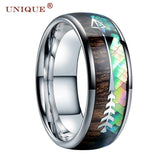 Abalone Shell Meteorite Arrow Tungsten Ring for Men Women