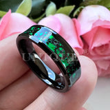 Tungsten Wedding Band Gears and Green Opal Inlay Comfort Fit