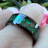 Tungsten Wedding Band Gears and Green Opal Inlay Comfort Fit