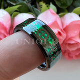 Tungsten Wedding Band Gears and Green Opal Inlay Comfort Fit