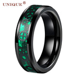 Tungsten Wedding Band Gears and Green Opal Inlay Comfort Fit