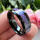 8mm Purple Carbon Fiber Inlay Wedding Band Ring