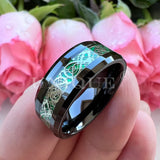 Dragon Ring 8mm Green Opal Inlay Beveled Edges Polished Finish