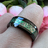 Dragon Ring 8mm Green Opal Inlay Beveled Edges Polished Finish