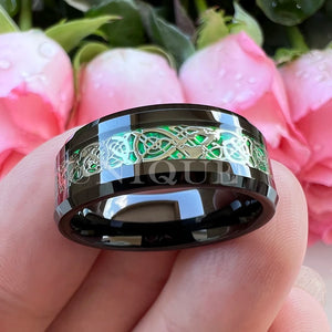 Dragon Ring 8mm Green Opal Inlay Beveled Edges Polished Finish