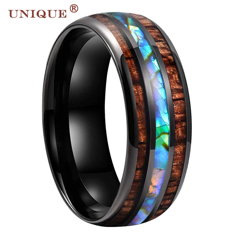 Koa Wood Inlaid Tungsten Mens Wedding Band