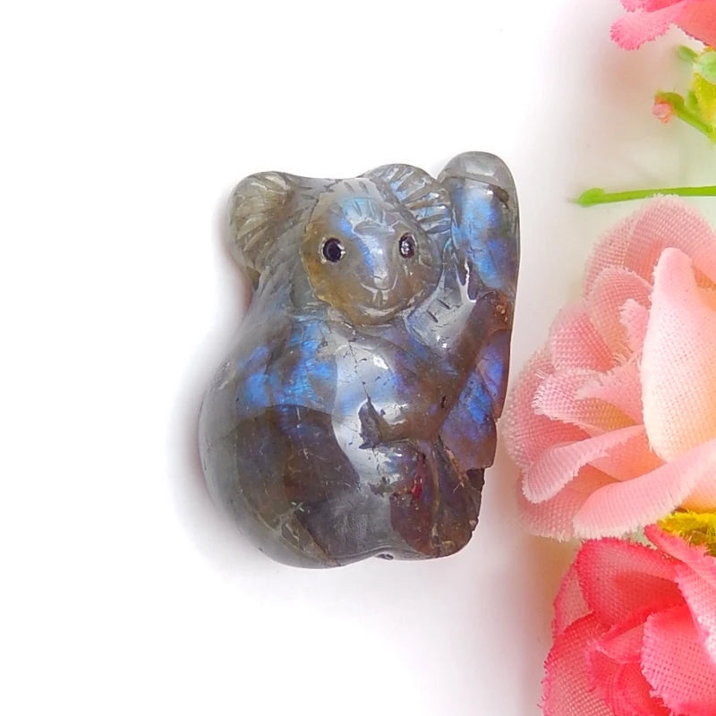 Labradorite Hand Carved Koala Pendant Bead 32x22x11mm