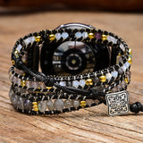 Labradorite Stone Watch Band BOHO 3 Wrap Wax Rope Vegan Strap