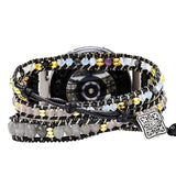 Labradorite Stone Watch Band BOHO 3 Wrap Wax Rope Vegan Strap