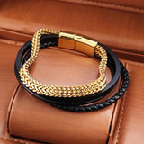 Men's Double Chain Bracelet Plating Magnetic Clasps Wristband Male Jewelry