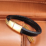 Men's Double Chain Bracelet Plating Magnetic Clasps Wristband Male Jewelry