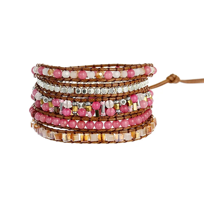 Stone Wrap Bracelet Geometric Crystal Hematite Copper Beads