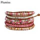Stone Wrap Bracelet Geometric Crystal Hematite Copper Beads