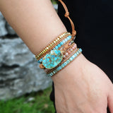 Mixed Gilded Stones 5 Strands Wrap Leather Bracelet