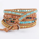 Mixed Gilded Stones 5 Strands Wrap Leather Bracelet