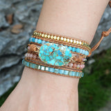 Mixed Gilded Stones 5 Strands Wrap Leather Bracelet