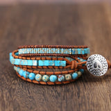 Mixed Stone Vintage Leather Wrap Bracelet Glass Beads Women's Wrap Bracelet