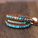 Mixed Stone Vintage Leather Wrap Bracelet Glass Beads Women's Wrap Bracelet